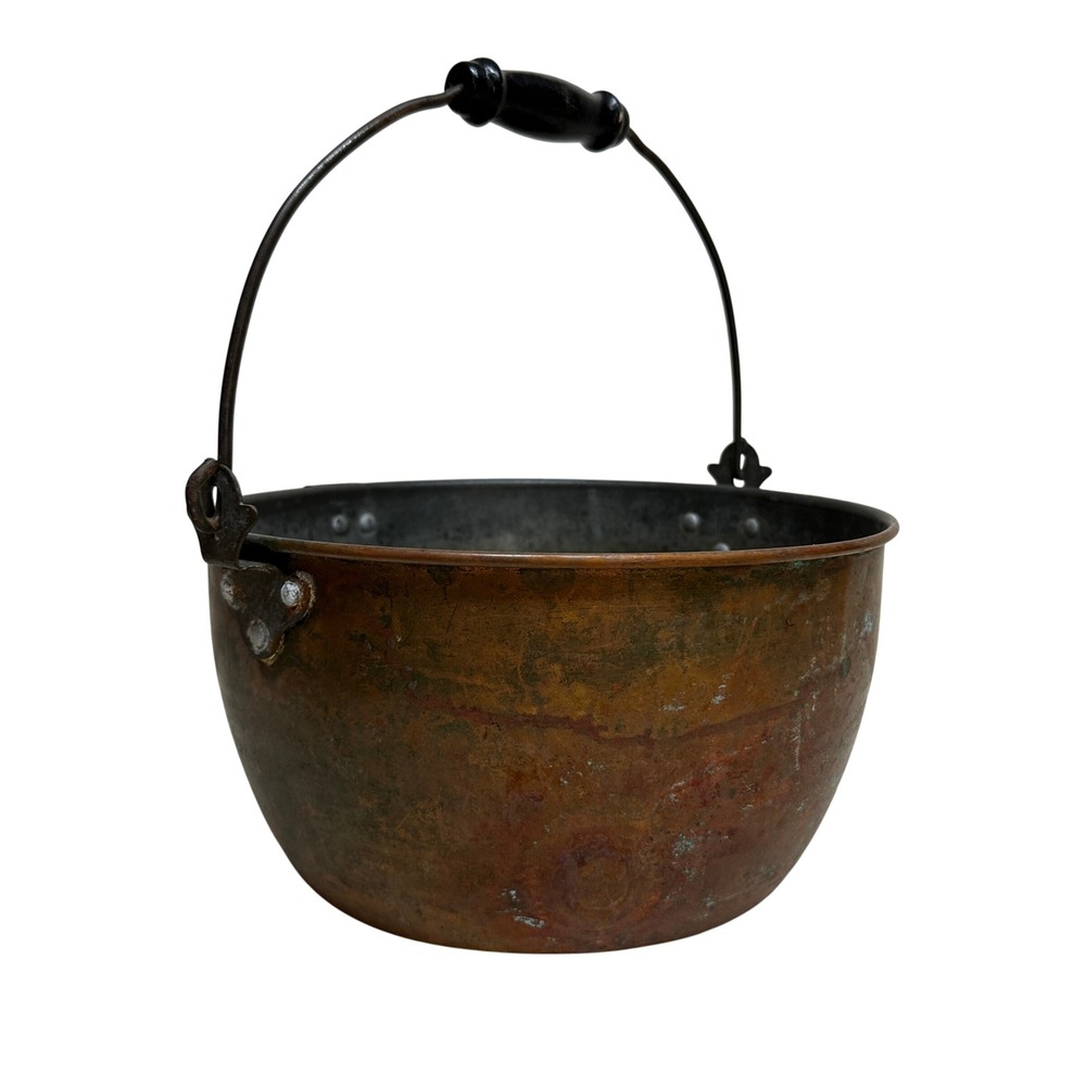 Revere Hammered Copper Apple Butter Kettle Wooden Handle‎ Cauldron Antique